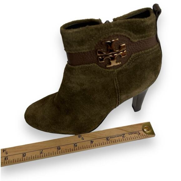 Tory Burch Alaina Green Suede Leather Heeled Booties size 6M - Picture 6 of 12